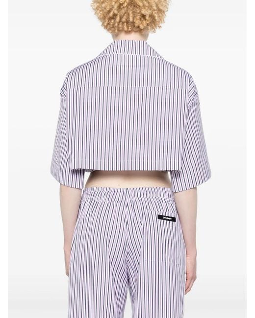 Palm Angels Purple Logo-Tag Cropped Striped Shirt