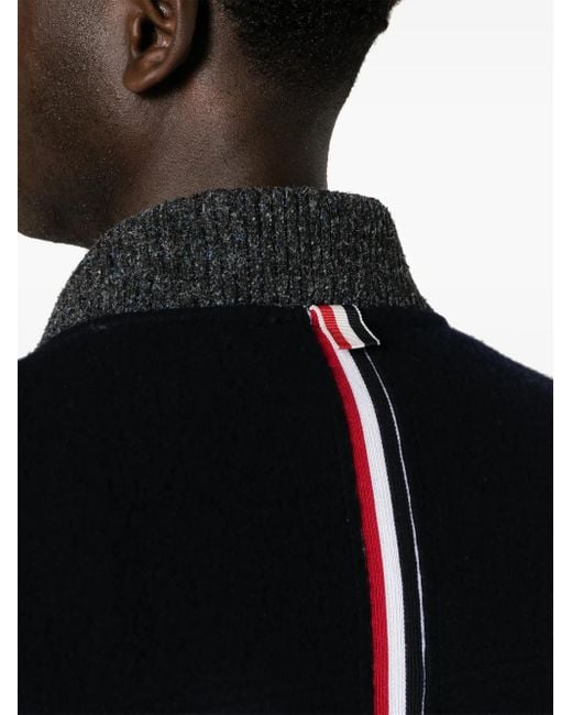 Thom Browne Black Tricolor Stripe Wool Bomber Jacket for men