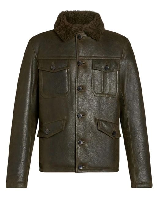 メンズ Etro シアリングカラー レザージャケット Green