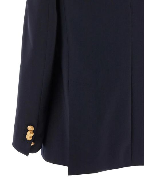 DSquared² Blue Double-Breasted Wool Blazer With Embroidered Hard Shoulders for men