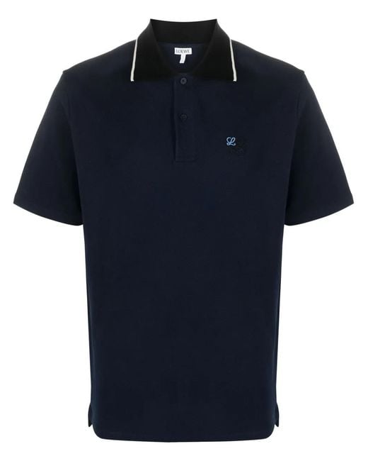 Loewe Blue Anagram-Embroidered Cotton Polo Shirt for men
