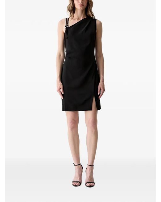Guess Black Mini Buckle-Detail Asymmetric-Neck Dress