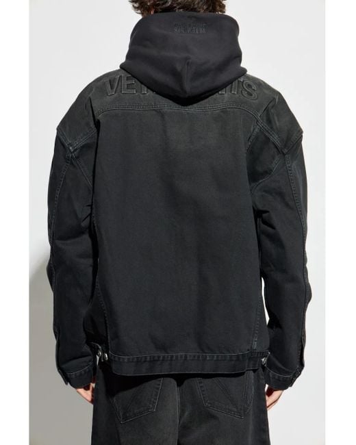 Vetements Black Hooded Denim Jacket for men