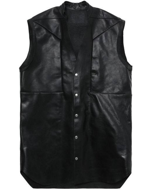 Rick Owens Black V-neck Leather Vest for men