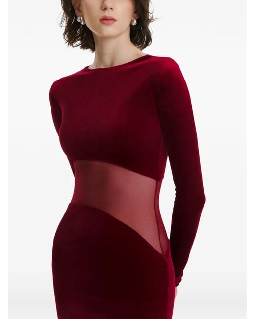 2310 STUDIO Red Long-Sleeves Velvet Maxi Dress