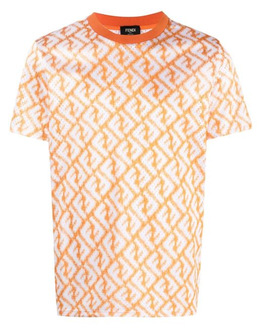 Fendi Pink Monogram-pattern Perforated T-shirt for men