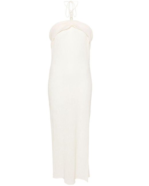Magda Butrym White Faux Pearl-embellished Midi Dress