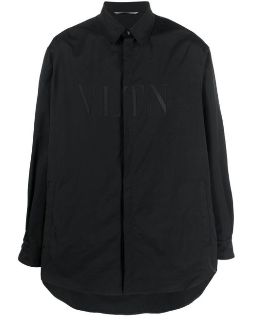 Camicia con applicazione VLTN di Valentino Garavani in Black da Uomo