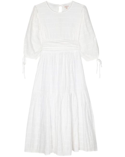 Barbour White Kelburn Midi Tiered Dress