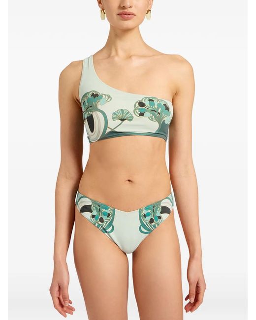 LaDoubleJ Green One-Shoulder Floral Swimsuit