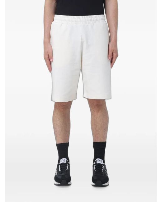 EA7 White Logo-Print Cotton Shorts for men