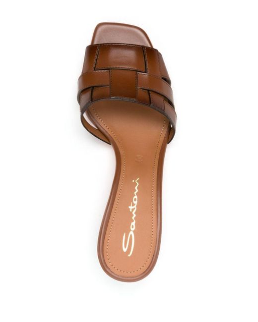 Santoni Brown Interwoven-strap Leather Mules