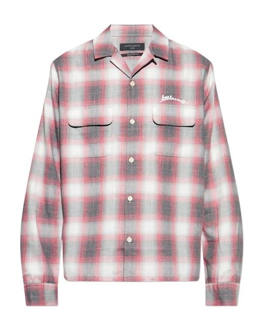 AllSaints Pink Shams Plaid Pocket Shirt for men