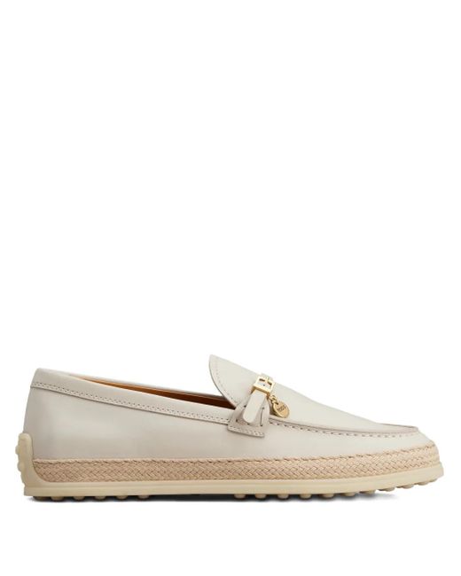 Tod's White Buckle-Detail Leather Loafers