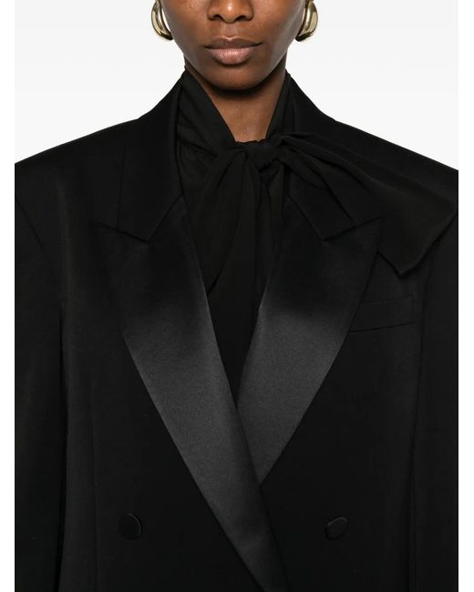 Saint Laurent Black Double-Breasted Peak-Lapel Blazer