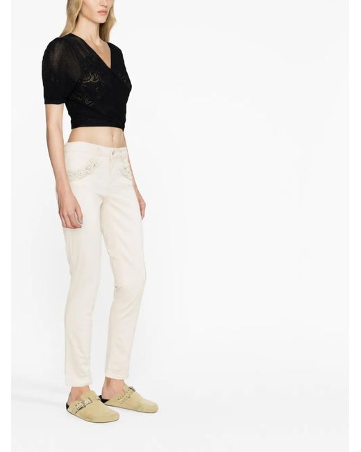 Liu Jo White Bottom Up Embellished Skinny Jeans