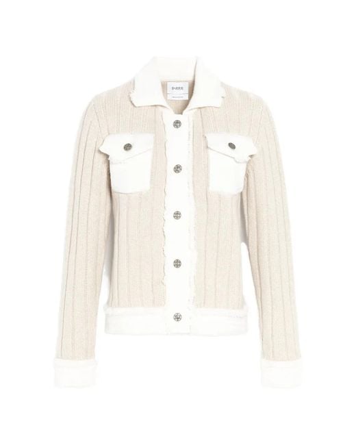 Barrie White Ribbed-Knit Frayed Cardigan