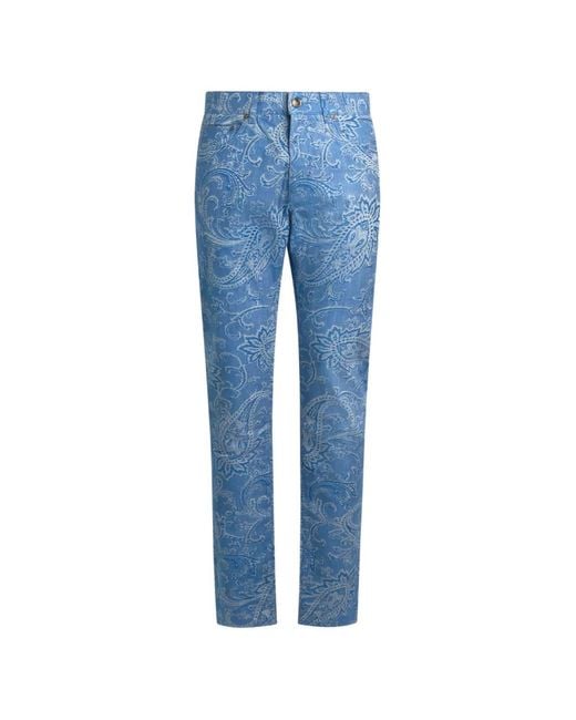 Etro Blue Jacquard Paisley Denim Jeans for men