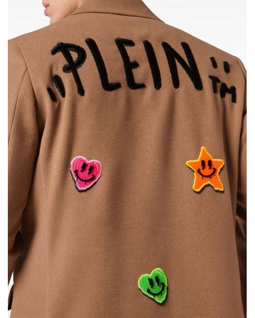 Philipp Plein Brown Multi-Patch Single-Breasted Coat for men