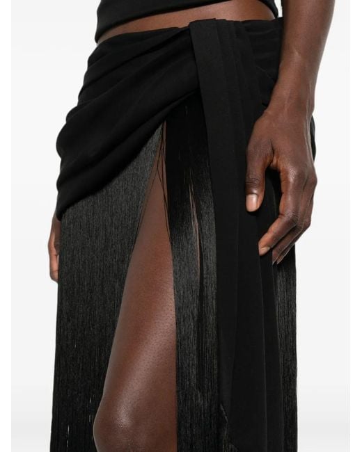 Cult Gaia Black Saman Fringe-Trimmed Maxi Skirt