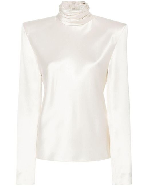 Saint Laurent White Bluse aus seidensatin-crêpe mit wasserfallausschnitt hinten weiß