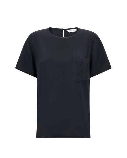 Max Mara Black Logo-Embroidered Silk T-Shirt