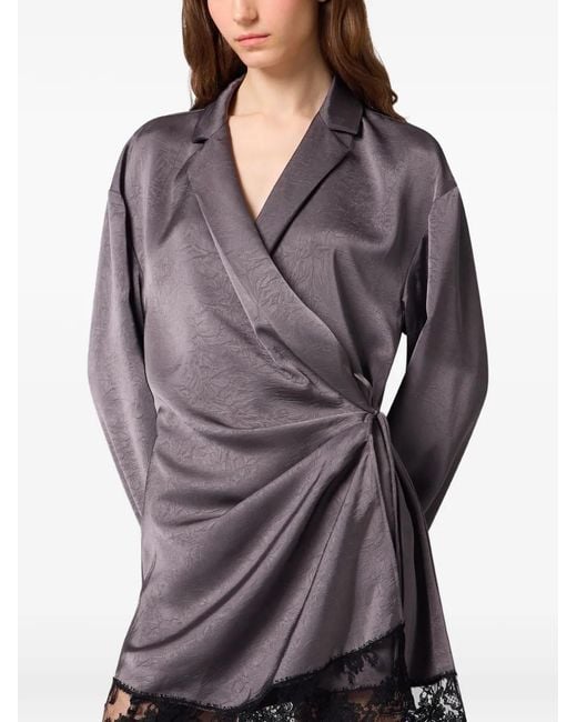 MSGM Purple Lace-Trim Wrap Mini Dress
