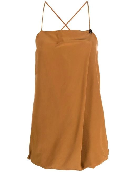 Alysi Brown Square-Neck Silk Top