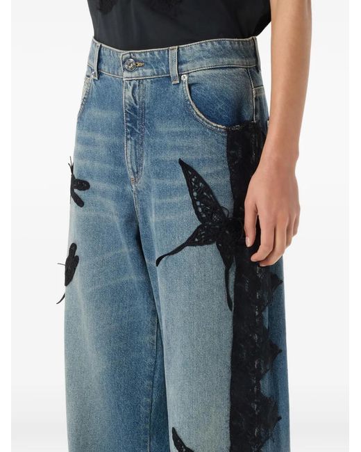 Blumarine Blue Jean À Empiècements En Dentelle Et Papillon