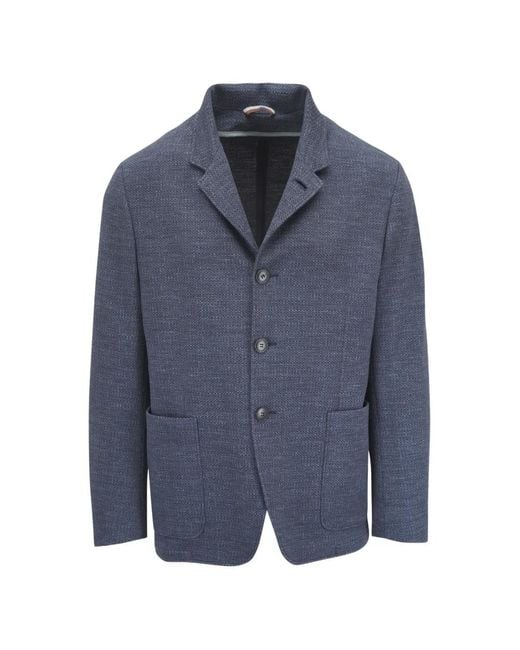 Canali Blue Textured-Finish Notch-Lapels Blazer for men