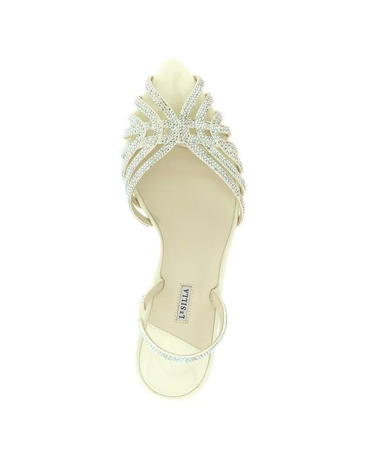 Le Silla White Embrace Divina Rhinestone Elastic Sandals