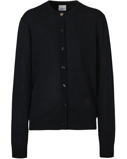 Cárdigan con motivo de monograma y ribete de seda Burberry de color Black