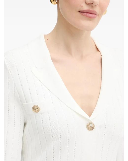 Guess White Ribbed Buttoned Cardigan