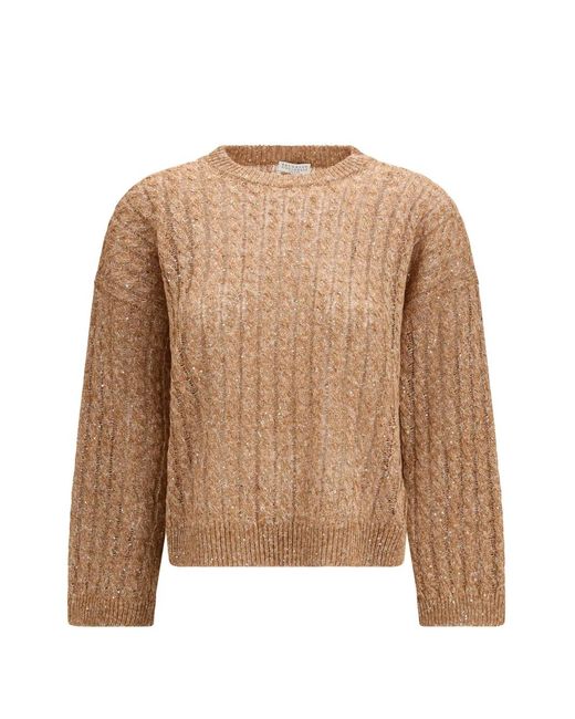 Brunello Cucinelli レディース ナチュラル ケーブルニット セーター 