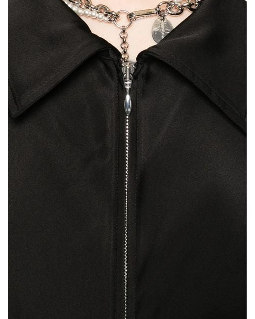 Totême Black Slouch Zip-Front Draped Blouse