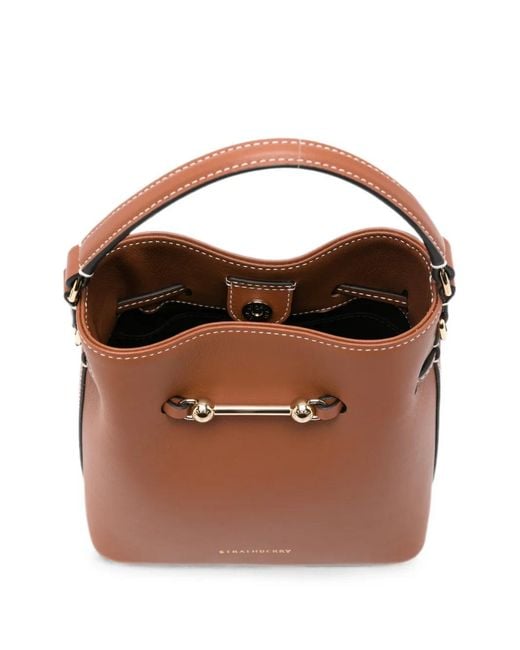 Strathberry Brown Mini Corda Bucket Leather Tote Bag