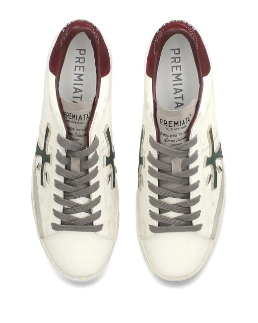 Premiata White Steven Logo-Embellished Leather Sneakers for men