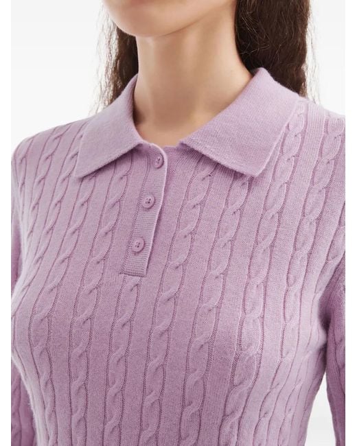 B+ AB Purple Cable-Knit Collared Polo Top