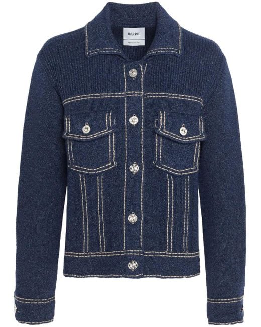 Barrie Blue Contrast-Stitch Knitted Jacket