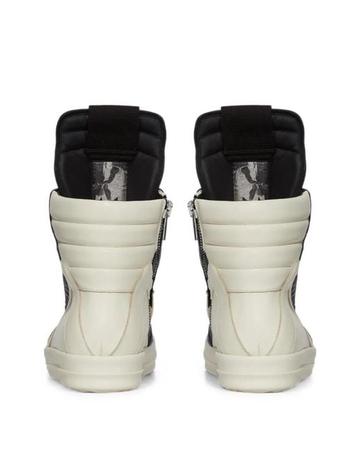 Rick Owens White Geobasket Panelled Leather Sneakers