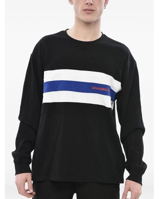AWAKE NY Black Stripe-Detail Long-Sleeve T-Shirt for men