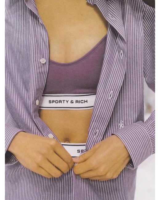 Sporty & Rich Purple Logo-Embroidered Striped Cotton Shirt