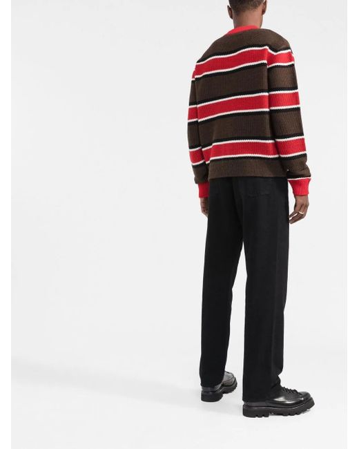 DSquared² Red Jacquard Logo Striped Jumper for men