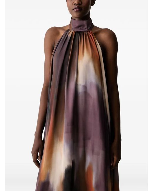Sisley Brown Halterneck Abstract-Print Maxi Dress
