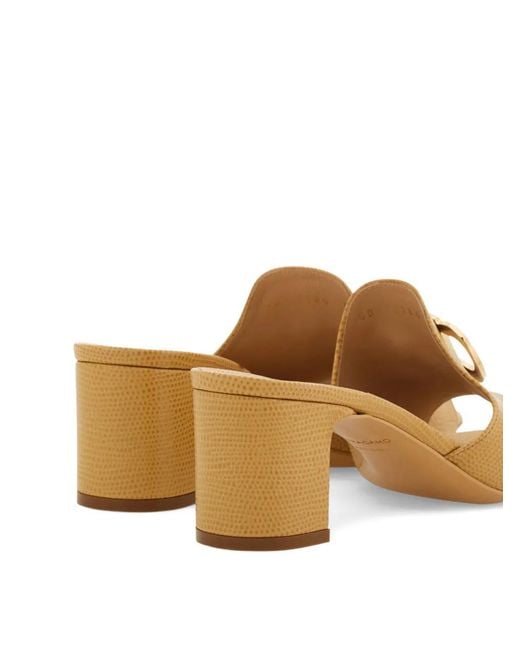 Ferragamo Metallic Mid Heels Slide With Gancini Buckle