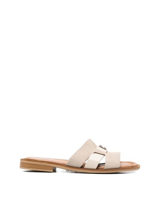 SERGIO MORETTI FIRENZE White Logo-Plaque Cut-Out Slippers