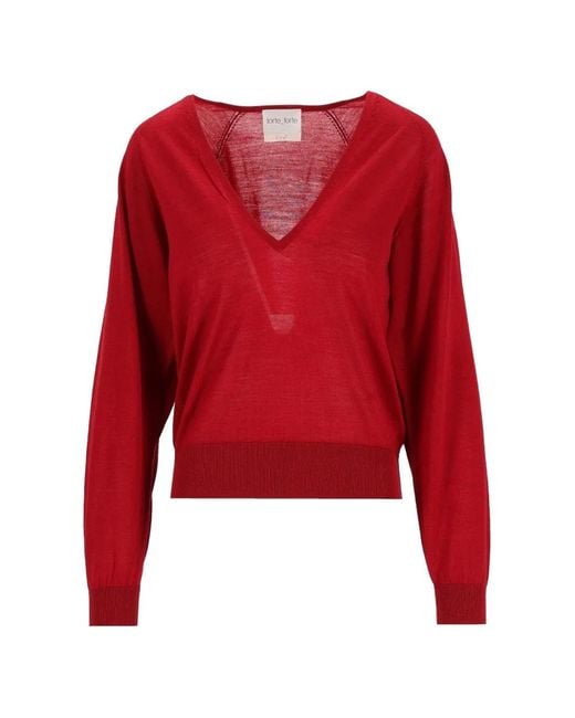 Forte_forte Red V-Neck Raglan-Sleeve Sweater