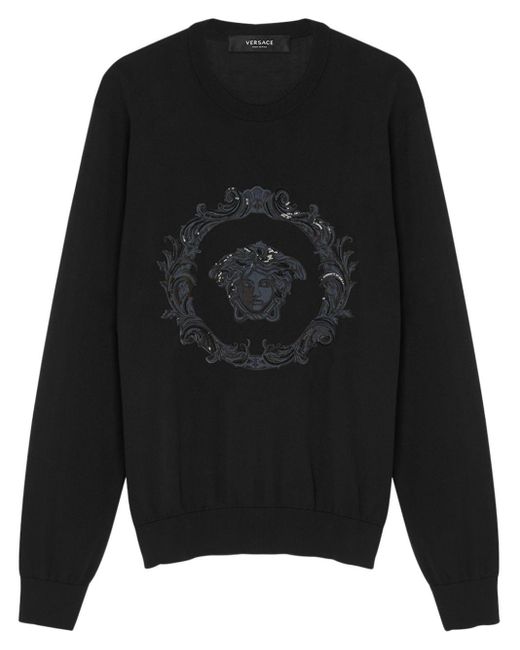 Versace Black Medusa-embroidered Cotton-silk Sweatshirt for men