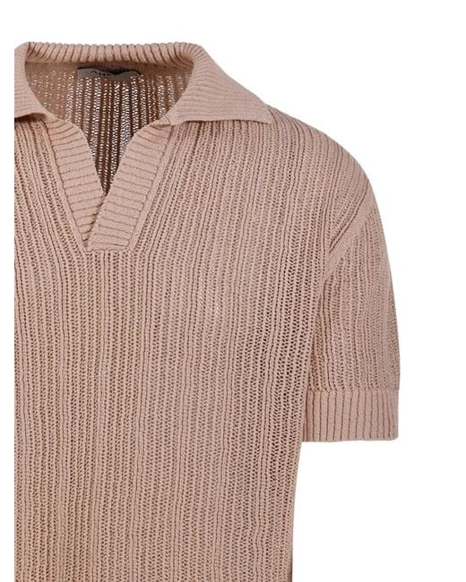 Altea Natural V-Neck Short-Sleeved Knitted Shirt for men