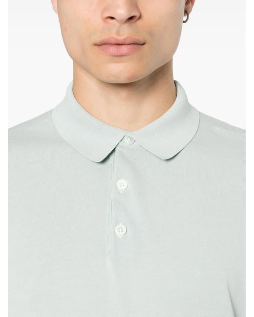 Eleventy White Fine-Ribbed Cotton Polo Shirt for men